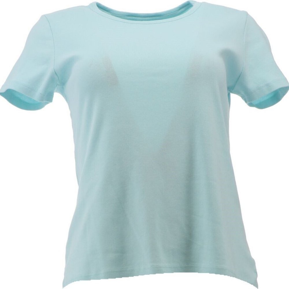 NWT LANDS' END PETITE SHORT SLEEVE SHAPED 1X1 RIB CREW TEE‎ SUNWASHED BLUE PS